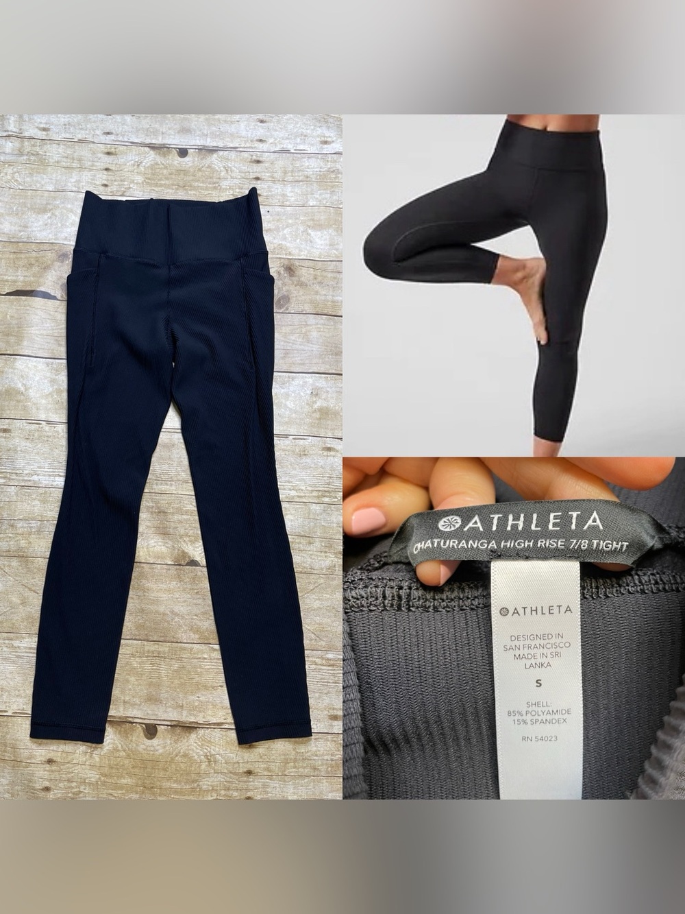 Athleta Black Chatarunga High Rise 7/8 Tight Ribbed Leg Stash Pocket